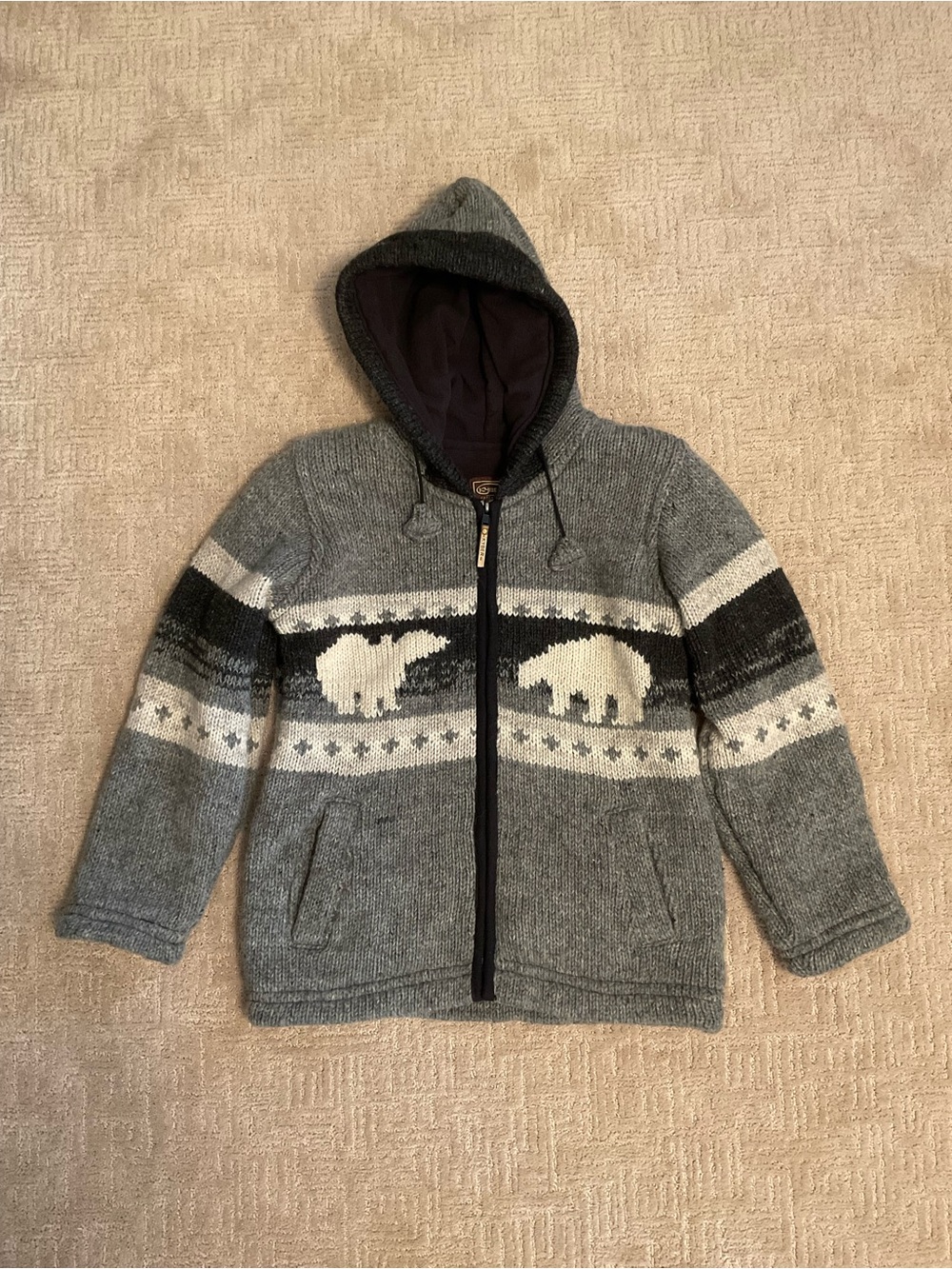 🩶Kyber Outerwear Women Polar Bear 100% Wool Fleece‑Lined Zip Sweater S EUC Cozy